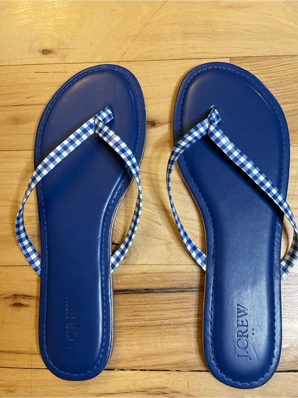 J. Crew Blue Gingham Strap Flip Flop Sandals.  NWOT